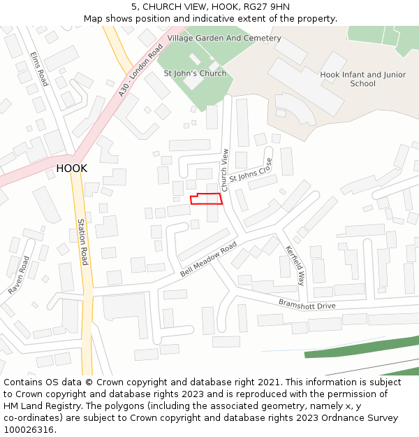 5, CHURCH VIEW, HOOK, RG27 9HN: Location map and indicative extent of plot