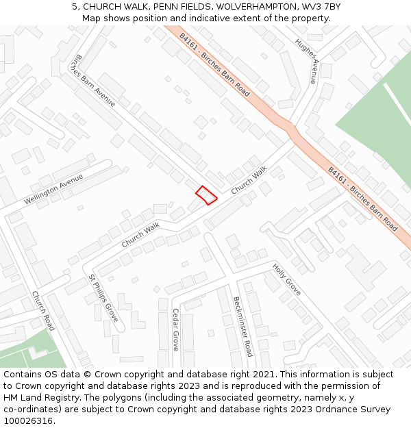 5, CHURCH WALK, PENN FIELDS, WOLVERHAMPTON, WV3 7BY: Location map and indicative extent of plot