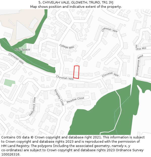 5, CHYVELAH VALE, GLOWETH, TRURO, TR1 3YJ: Location map and indicative extent of plot