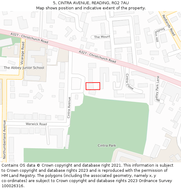 5, CINTRA AVENUE, READING, RG2 7AU: Location map and indicative extent of plot