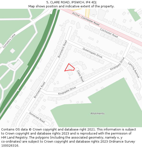 5, CLARE ROAD, IPSWICH, IP4 4DJ: Location map and indicative extent of plot
