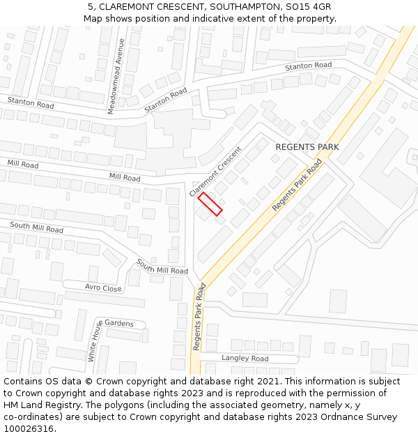 5, CLAREMONT CRESCENT, SOUTHAMPTON, SO15 4GR: Location map and indicative extent of plot