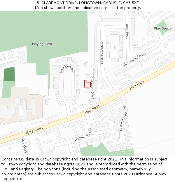 5, CLAREMONT DRIVE, LONGTOWN, CARLISLE, CA6 5XE: Location map and indicative extent of plot
