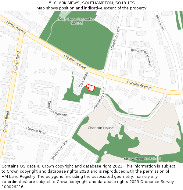 5, CLARK MEWS, SOUTHAMPTON, SO18 1ES: Location map and indicative extent of plot