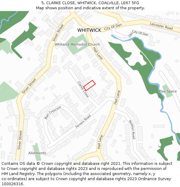 5, CLARKE CLOSE, WHITWICK, COALVILLE, LE67 5FG: Location map and indicative extent of plot