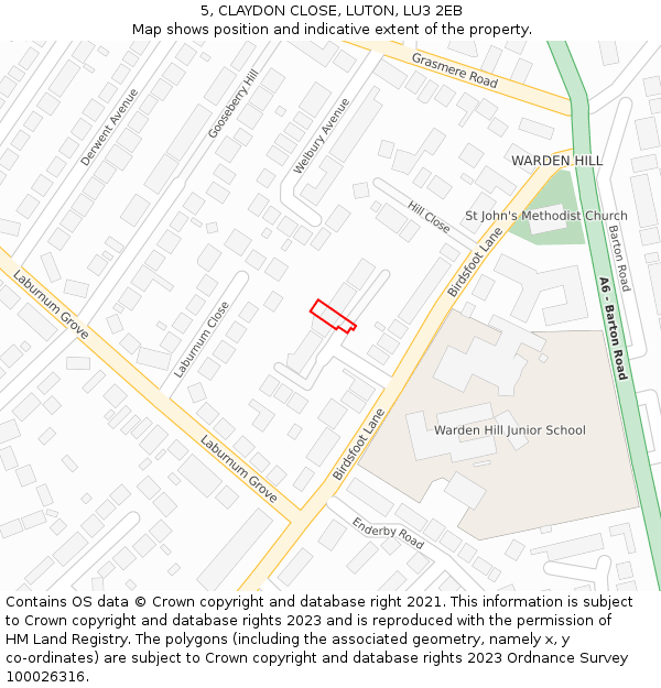 5, CLAYDON CLOSE, LUTON, LU3 2EB: Location map and indicative extent of plot