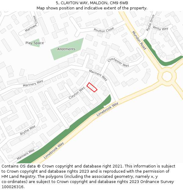 5, CLAYTON WAY, MALDON, CM9 6WB: Location map and indicative extent of plot