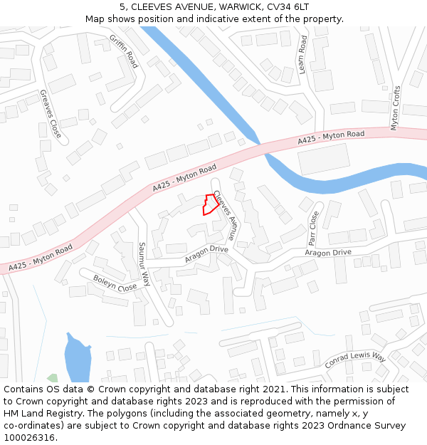 5, CLEEVES AVENUE, WARWICK, CV34 6LT: Location map and indicative extent of plot