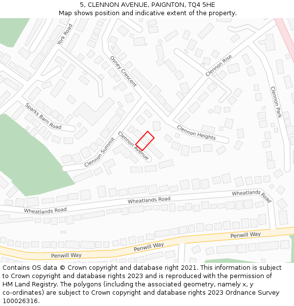 5, CLENNON AVENUE, PAIGNTON, TQ4 5HE: Location map and indicative extent of plot