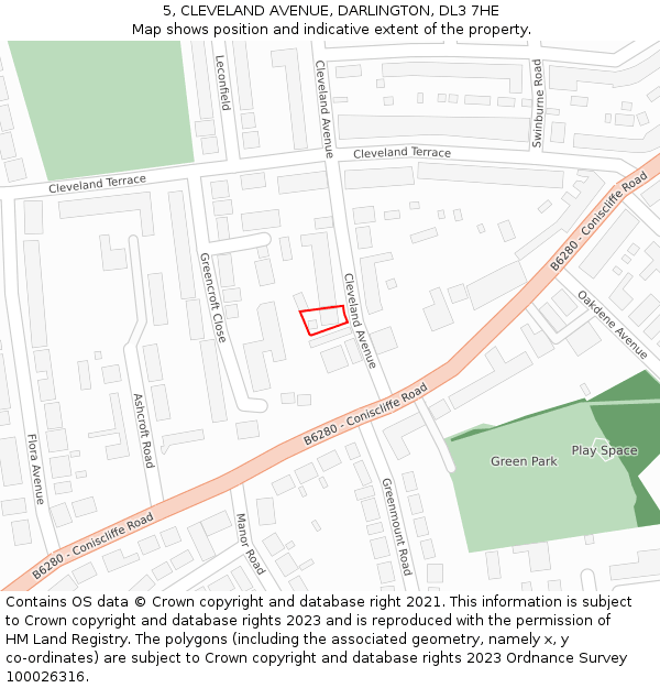 5, CLEVELAND AVENUE, DARLINGTON, DL3 7HE: Location map and indicative extent of plot