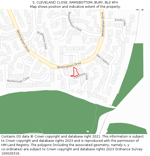 5, CLEVELAND CLOSE, RAMSBOTTOM, BURY, BL0 9FH: Location map and indicative extent of plot