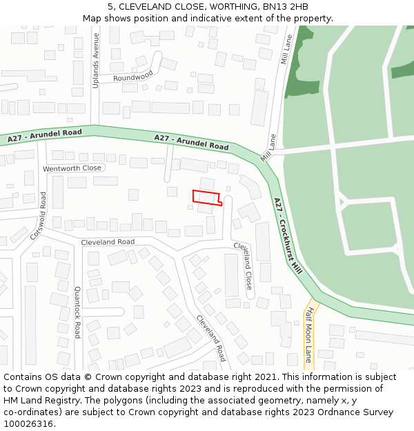 5, CLEVELAND CLOSE, WORTHING, BN13 2HB: Location map and indicative extent of plot