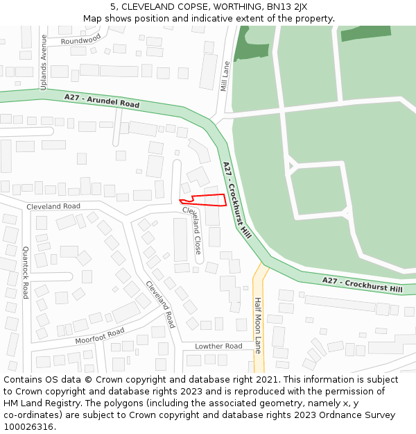 5, CLEVELAND COPSE, WORTHING, BN13 2JX: Location map and indicative extent of plot