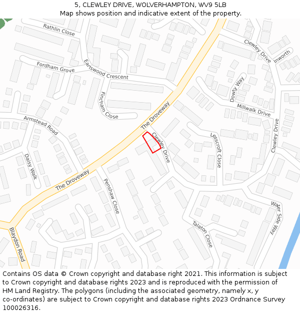 5, CLEWLEY DRIVE, WOLVERHAMPTON, WV9 5LB: Location map and indicative extent of plot