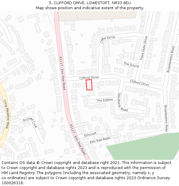 5, CLIFFORD DRIVE, LOWESTOFT, NR33 9EU: Location map and indicative extent of plot