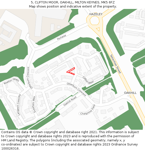 5, CLIFTON MOOR, OAKHILL, MILTON KEYNES, MK5 6FZ: Location map and indicative extent of plot