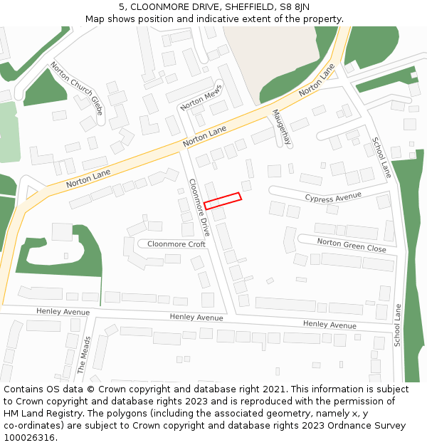 5, CLOONMORE DRIVE, SHEFFIELD, S8 8JN: Location map and indicative extent of plot