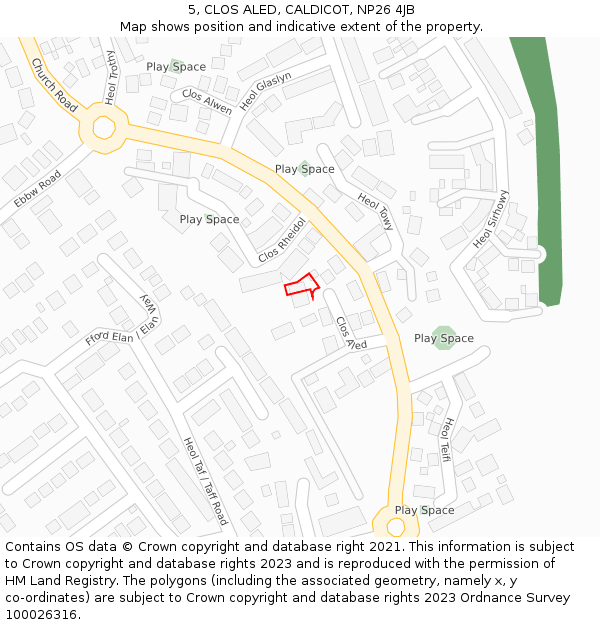 5, CLOS ALED, CALDICOT, NP26 4JB: Location map and indicative extent of plot