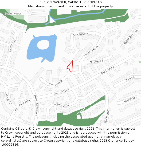 5, CLOS GWASTIR, CAERPHILLY, CF83 1TD: Location map and indicative extent of plot
