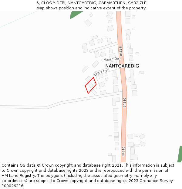 5, CLOS Y DERI, NANTGAREDIG, CARMARTHEN, SA32 7LF: Location map and indicative extent of plot