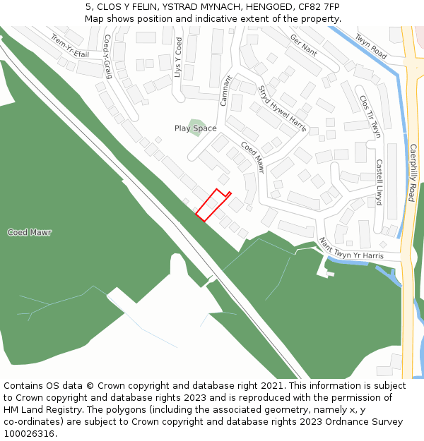 5, CLOS Y FELIN, YSTRAD MYNACH, HENGOED, CF82 7FP: Location map and indicative extent of plot
