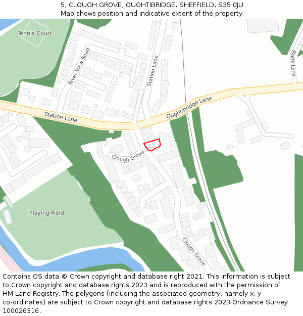 5, CLOUGH GROVE, OUGHTIBRIDGE, SHEFFIELD, S35 0JU: Location map and indicative extent of plot
