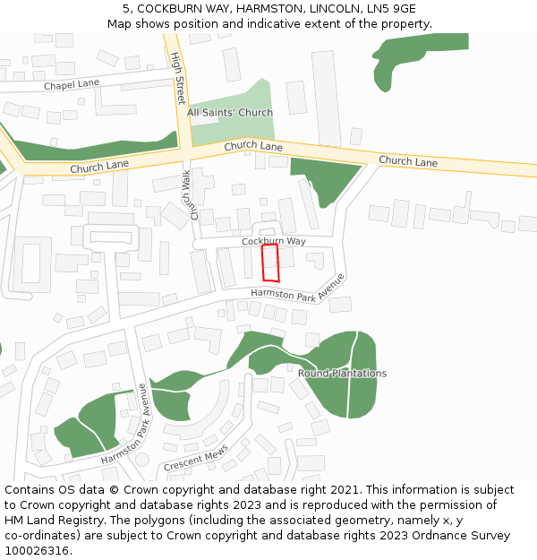 5, COCKBURN WAY, HARMSTON, LINCOLN, LN5 9GE: Location map and indicative extent of plot