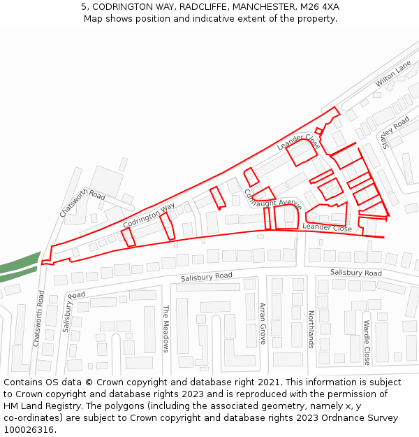 5, CODRINGTON WAY, RADCLIFFE, MANCHESTER, M26 4XA: Location map and indicative extent of plot