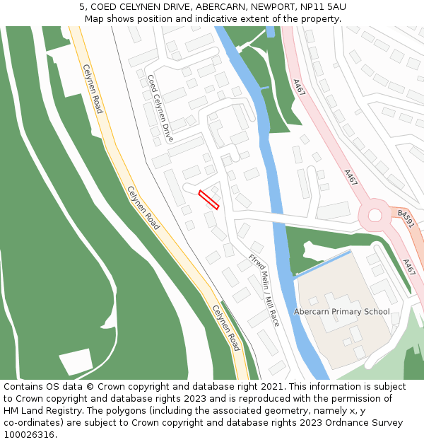 5, COED CELYNEN DRIVE, ABERCARN, NEWPORT, NP11 5AU: Location map and indicative extent of plot