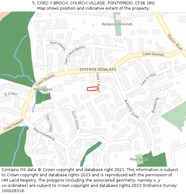5, COED Y BROCH, CHURCH VILLAGE, PONTYPRIDD, CF38 1BQ: Location map and indicative extent of plot