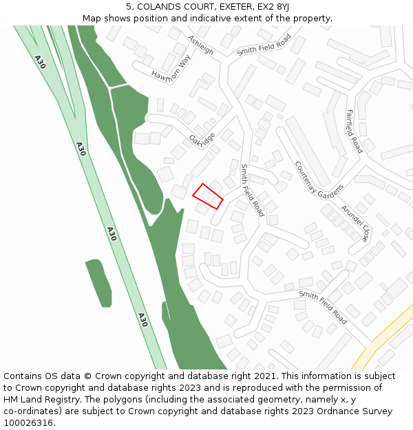 5, COLANDS COURT, EXETER, EX2 8YJ: Location map and indicative extent of plot