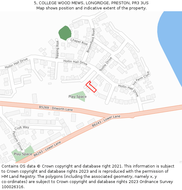 5, COLLEGE WOOD MEWS, LONGRIDGE, PRESTON, PR3 3US: Location map and indicative extent of plot