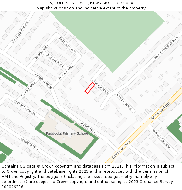 5, COLLINGS PLACE, NEWMARKET, CB8 0EX: Location map and indicative extent of plot