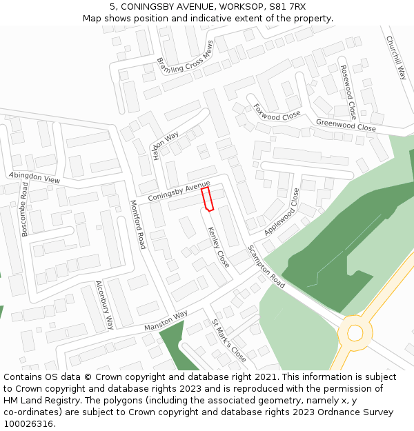 5, CONINGSBY AVENUE, WORKSOP, S81 7RX: Location map and indicative extent of plot
