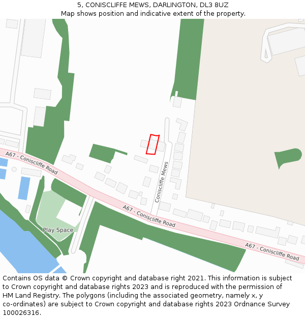 5, CONISCLIFFE MEWS, DARLINGTON, DL3 8UZ: Location map and indicative extent of plot