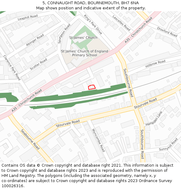 5, CONNAUGHT ROAD, BOURNEMOUTH, BH7 6NA: Location map and indicative extent of plot