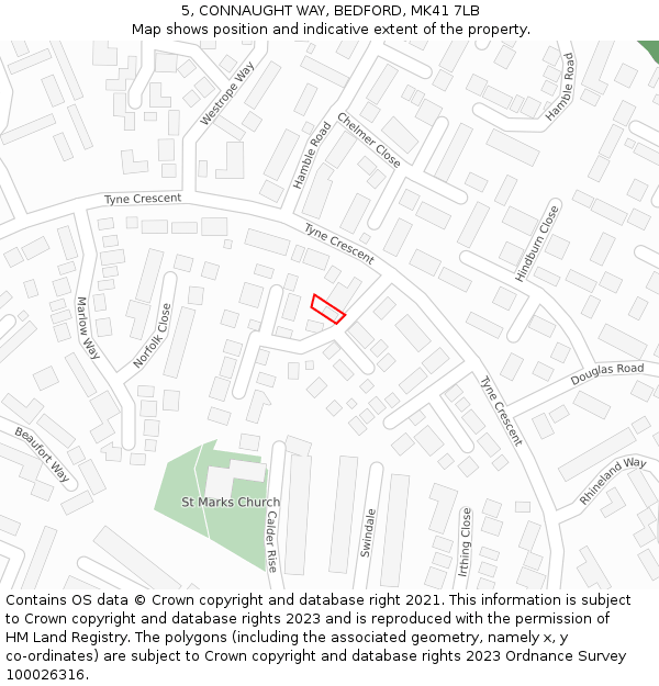 5, CONNAUGHT WAY, BEDFORD, MK41 7LB: Location map and indicative extent of plot