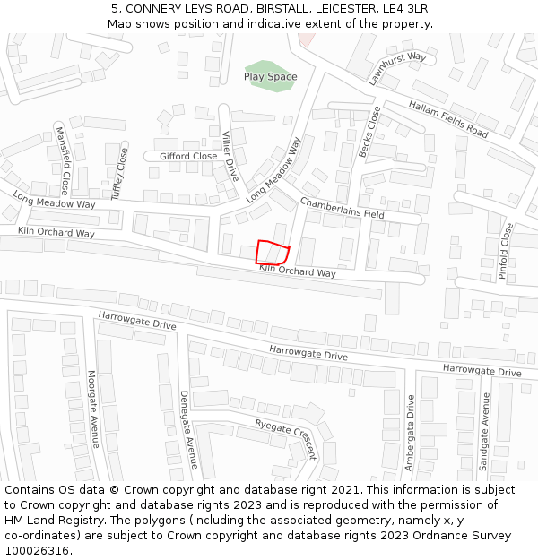 5, CONNERY LEYS ROAD, BIRSTALL, LEICESTER, LE4 3LR: Location map and indicative extent of plot