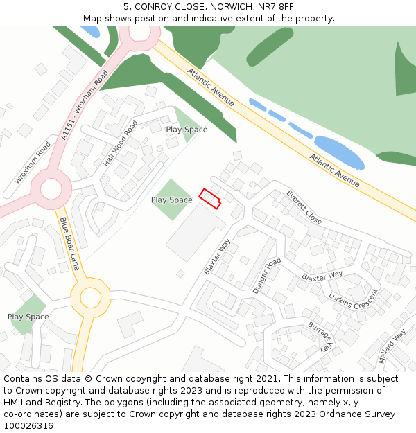 5, CONROY CLOSE, NORWICH, NR7 8FF: Location map and indicative extent of plot
