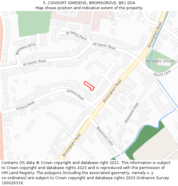 5, CONSORT GARDENS, BROMSGROVE, B61 0DA: Location map and indicative extent of plot