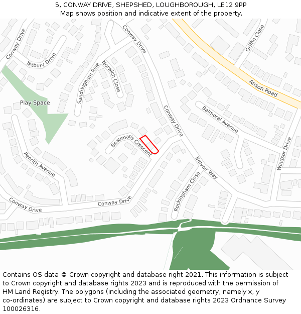 5, CONWAY DRIVE, SHEPSHED, LOUGHBOROUGH, LE12 9PP: Location map and indicative extent of plot