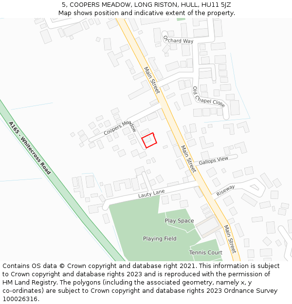5, COOPERS MEADOW, LONG RISTON, HULL, HU11 5JZ: Location map and indicative extent of plot