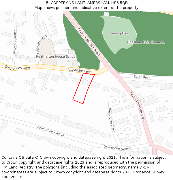 5, COPPERKINS LANE, AMERSHAM, HP6 5QB: Location map and indicative extent of plot