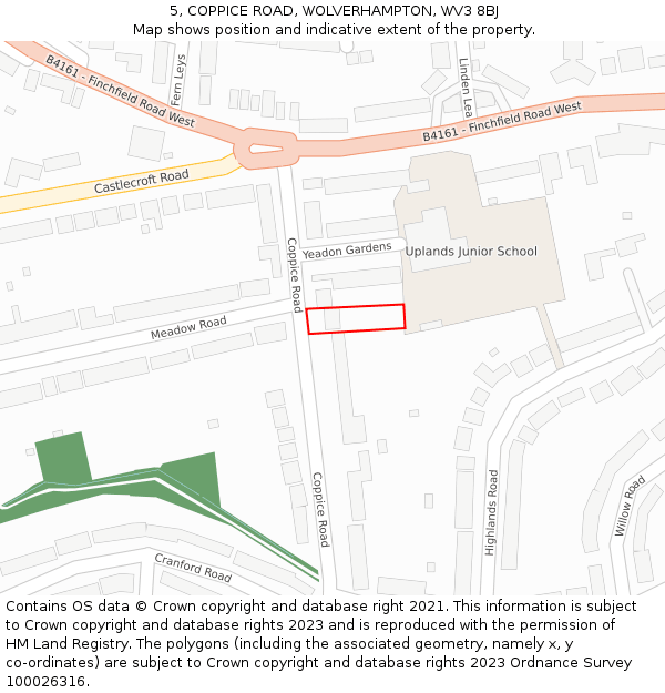 5, COPPICE ROAD, WOLVERHAMPTON, WV3 8BJ: Location map and indicative extent of plot