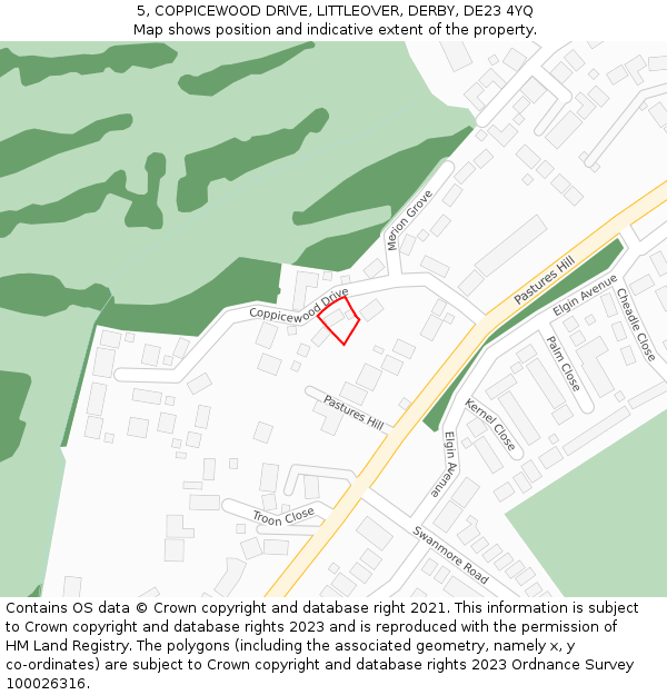 5, COPPICEWOOD DRIVE, LITTLEOVER, DERBY, DE23 4YQ: Location map and indicative extent of plot