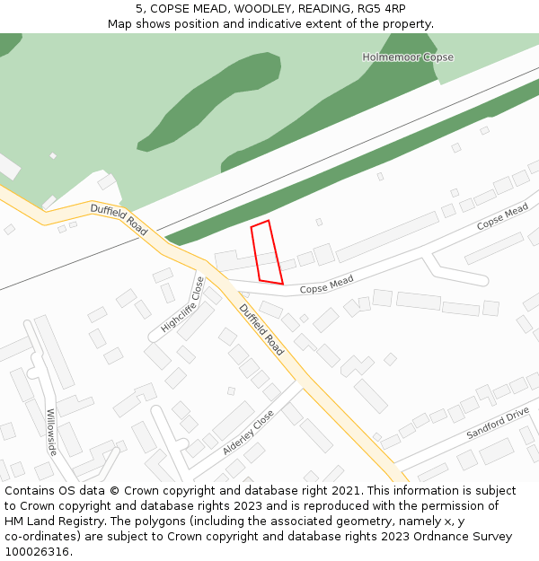 5, COPSE MEAD, WOODLEY, READING, RG5 4RP: Location map and indicative extent of plot