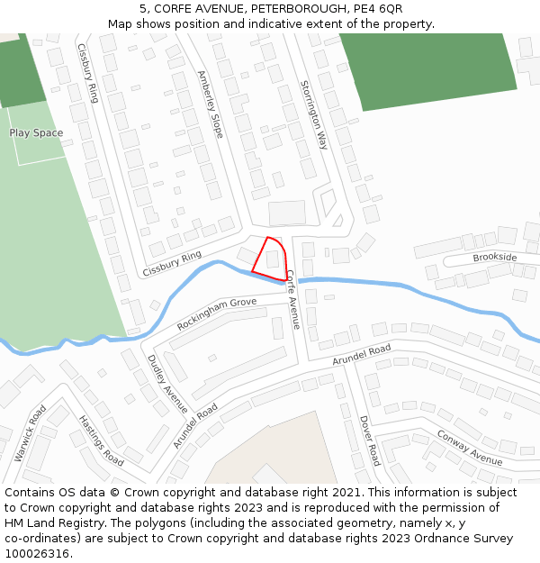 5, CORFE AVENUE, PETERBOROUGH, PE4 6QR: Location map and indicative extent of plot