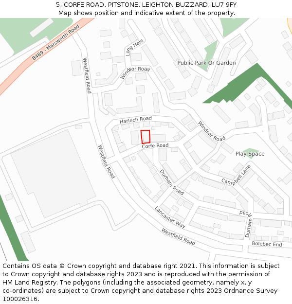 5, CORFE ROAD, PITSTONE, LEIGHTON BUZZARD, LU7 9FY: Location map and indicative extent of plot