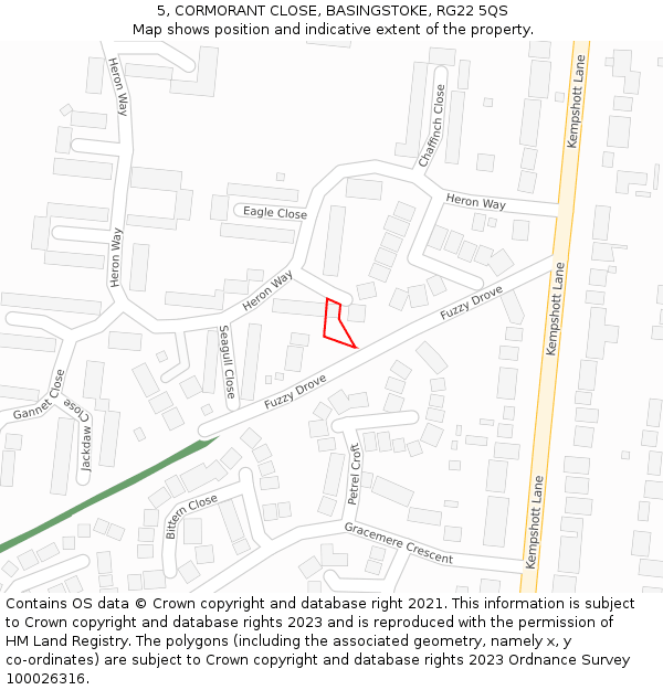 5, CORMORANT CLOSE, BASINGSTOKE, RG22 5QS: Location map and indicative extent of plot