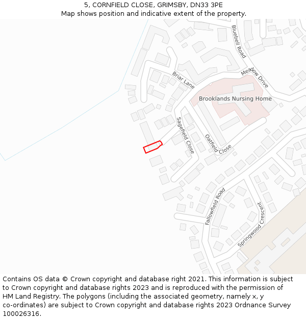 5, CORNFIELD CLOSE, GRIMSBY, DN33 3PE: Location map and indicative extent of plot